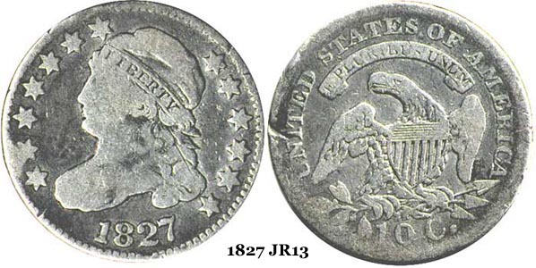 1827 JR13 Capped Bust Dime